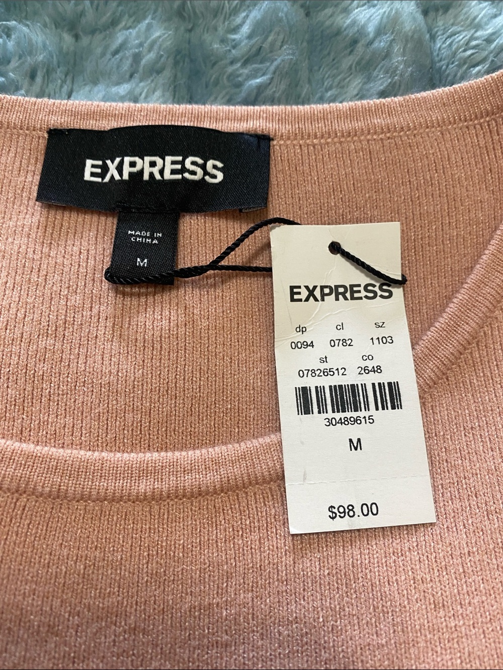 Express Blush Pink Long-Sleeve Knit Sweater Fit-and-Flare Dress Sz Medium - Picture 4 of 6